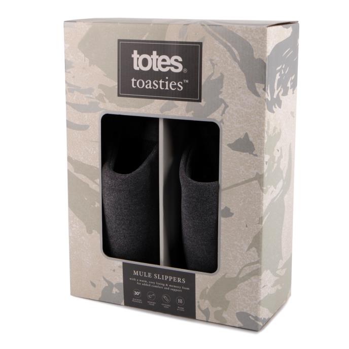 totes toasties® Mens Jersey Mule Slippers With Check Lining Charcoal Extra Image 1